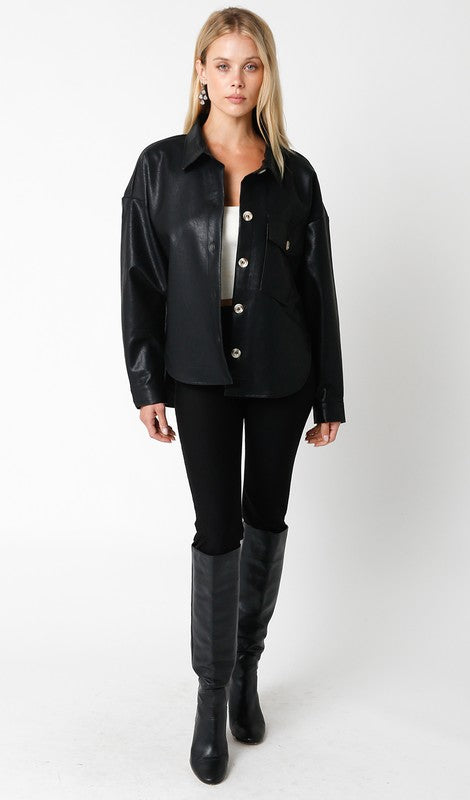 Faux Black Leather Shacket
