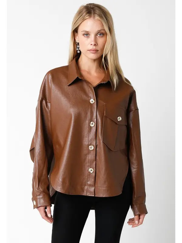 FAUX BROWN LEATHER JACKET