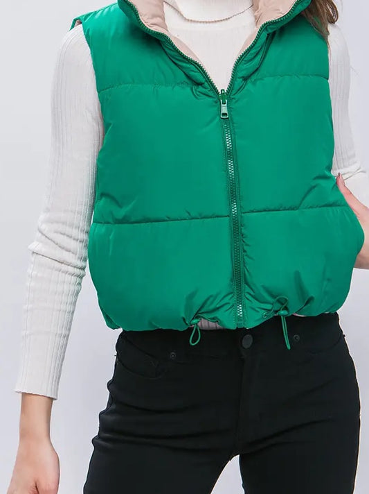 Puffer Vest Reversible Green/Tan