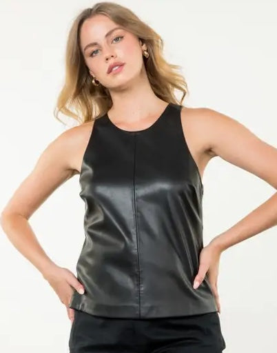 Racerback Faux Leather Top