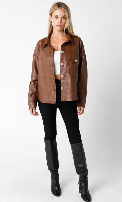 FAUX BROWN LEATHER JACKET