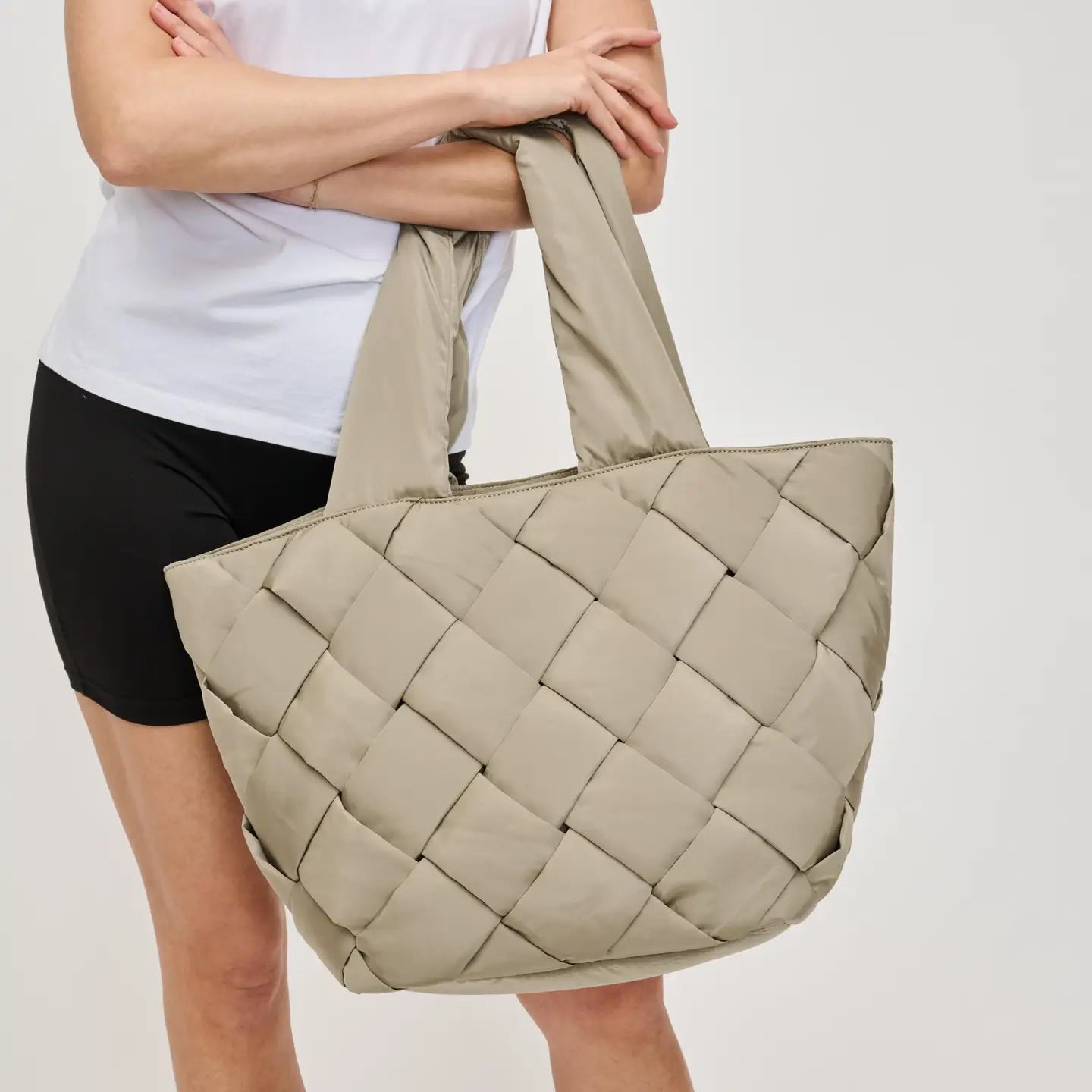 Woven Nylon Tote Tan