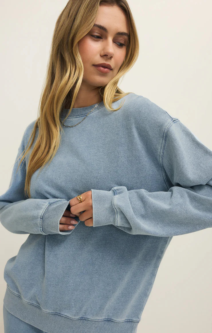 KNIT DENIM SWEATSHIRT