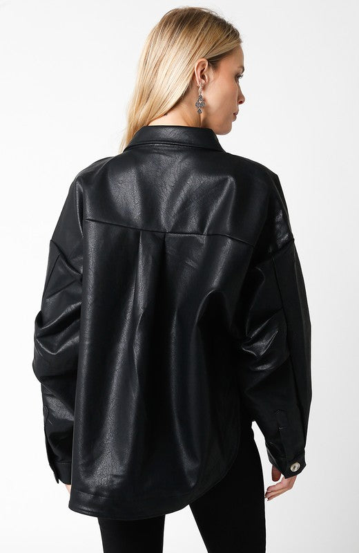 Faux Black Leather Shacket