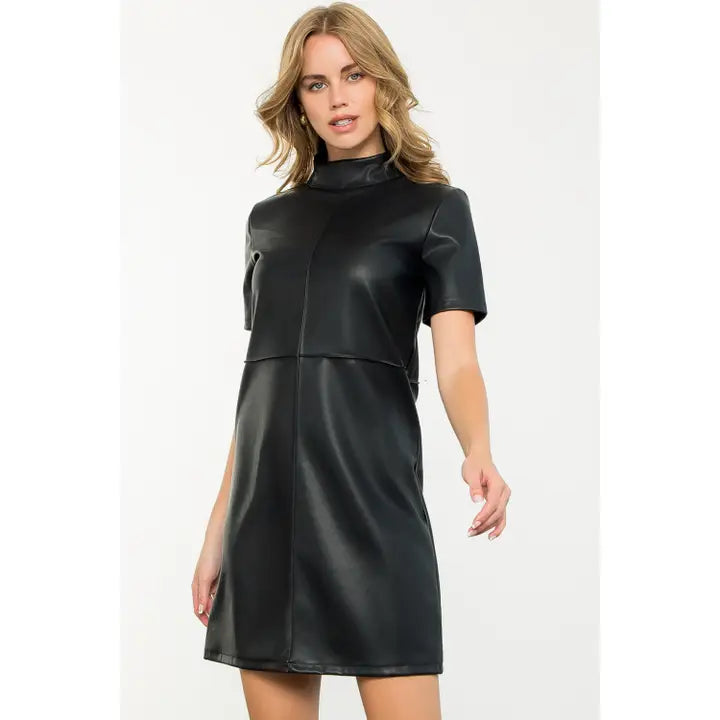 Short Sleeve Faux Leather Dress
