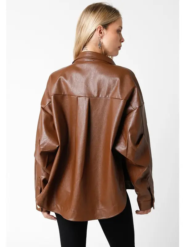 FAUX BROWN LEATHER JACKET
