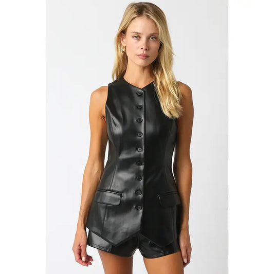 Sleeveless Faux Leather Vest